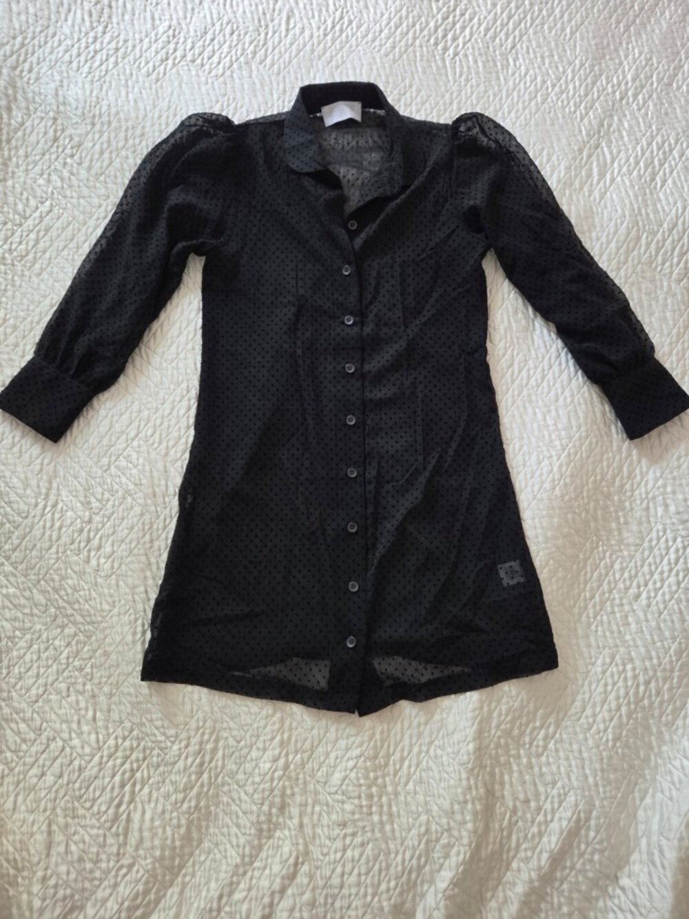 Jeune Otte Black Swiss Dot Belted Shirt Dress Slip Size S - Picture 3 of 12